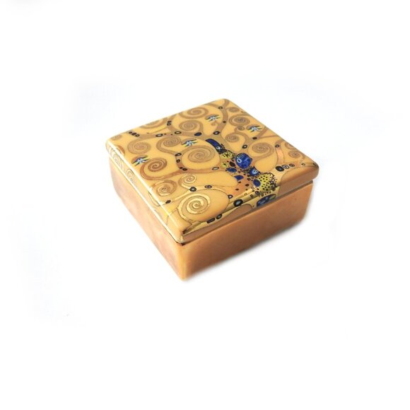 Gustav Klimt Tree of Life Porcelain Trinket Jewelry Box Pillbox Gold Gilt Spain - Picture 4 of 7
